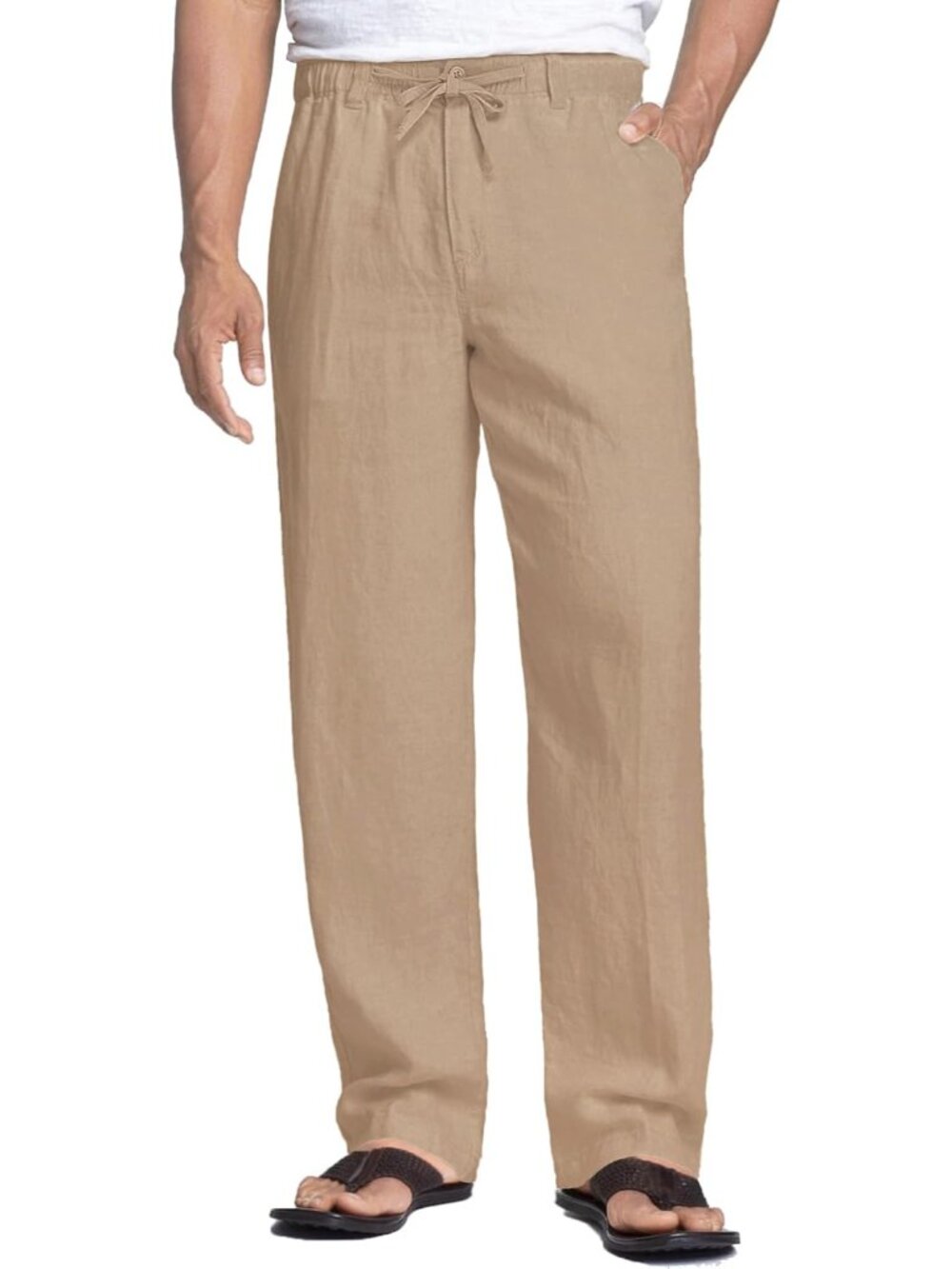 Men's Linen Pants Casual Lightweight Drawstring Beach Summer Pant